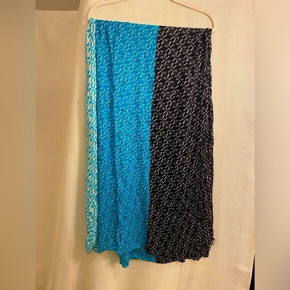 Armani logo scarf navy sky baby blue colorblock designer boho beach casual - Picture 5 of 8